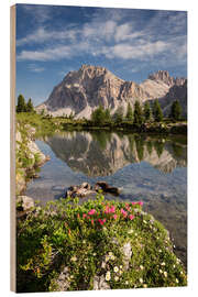 Hout print Alps - Dolomites - Summer Lake