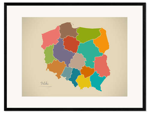 Impression artistique encadrée Modern Map of Poland Artwork Design