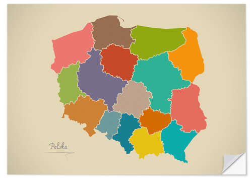 Wandsticker Polen Landkarte Modern Map Artwork Design