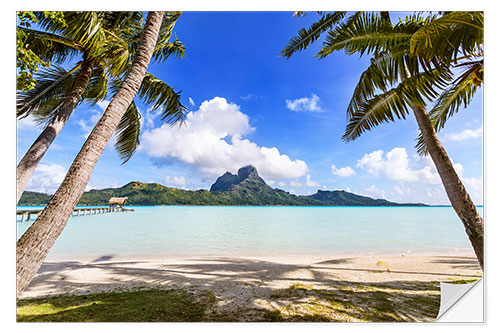 Selvklebende plakat Palms on the beach, Bora Bora