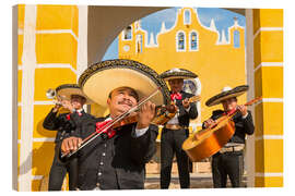 Holzbild Mexikanische Mariachi Musiker mit Sombrero, Mexiko