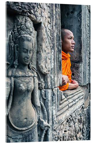 Obraz na szkle akrylowym Buddhist monk inside a temple, Angkor, Cambodia