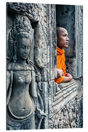 Gallery print Buddhist monk inside a temple, Angkor, Cambodia