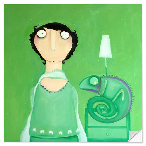 Selvklebende plakat Mathilda Mayer-Gramke With a New Chameleon Lamp