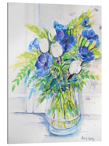 Tableau en plexi-alu Bouquet dans les tons bleu et blanc