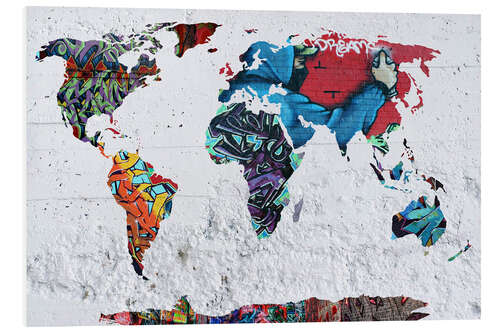 Tableau en PVC Carte du monde en graffiti