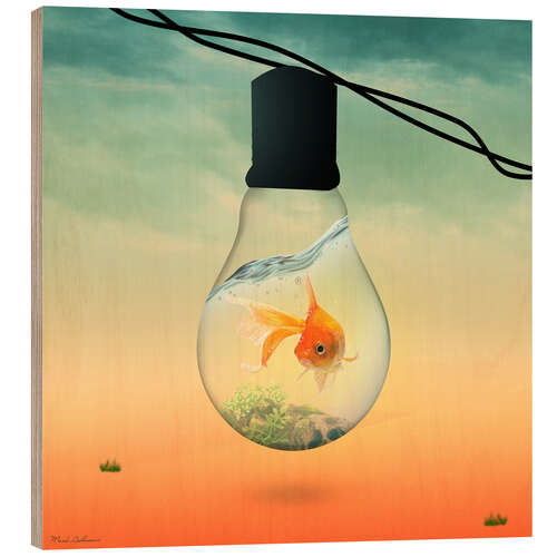 Quadro de madeira lights fish B