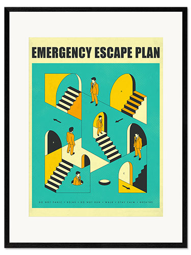 Ingelijste kunstdruk Emergency Escape Plan 1