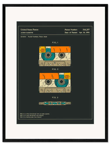 Impression artistique encadrée Brevet d'invention cassette, 1991 (anglais)
