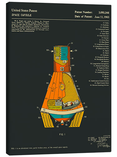 Leinwandbild Raumkapsel Patent (1963)