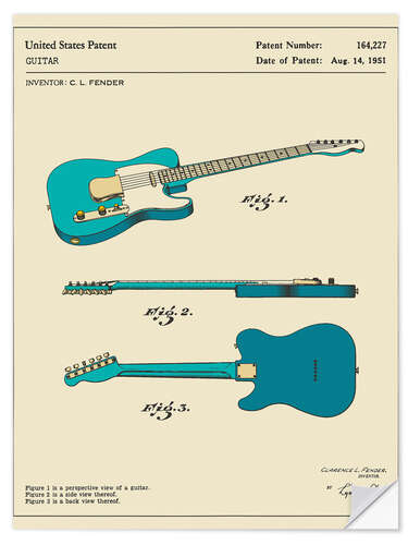 Selvklebende plakat Guitar Patent (1951, engelsk)