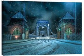 Stampa su tela Kaiser Wilhelm Bridge Wilhelmshaven in winter at night