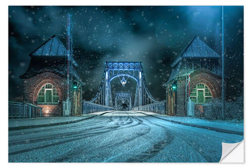 Autocolante decorativo Kaiser Wilhelm Bridge Wilhelmshaven in winter at night