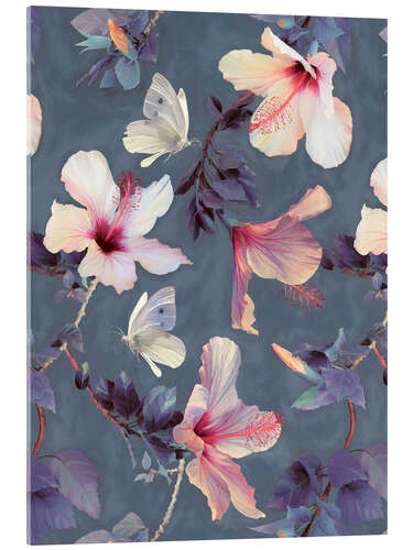 Cuadro de metacrilato Butterflies and Hibiscus Flowers - a painted pattern