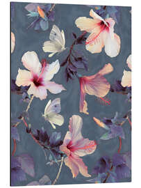 Aluminium print Butterflies and Hibiscus Flowers - a painted pattern