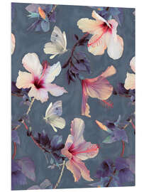 Foam board print Butterflies and Hibiscus Flowers - a painted pattern