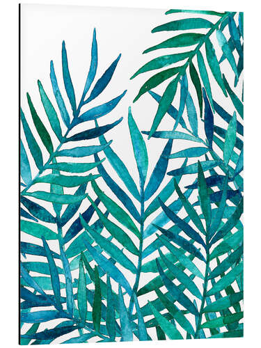 Aluminium print Turquoise palm leaves on white