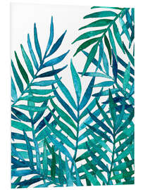 Print på skumplade Turquoise palm leaves on white