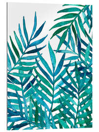 Galleritryk Turquoise palm leaves on white