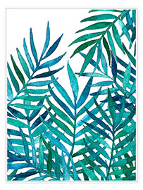 Poster Türkise Palm-Blätter auf Weiß
