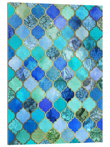 Gallery print Cobalt blue, gold moroccan tile pattern