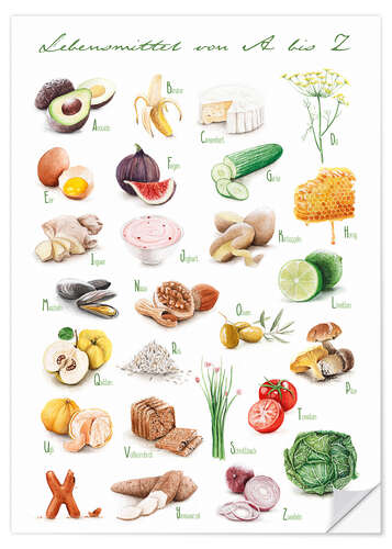 Selvklebende plakat Food ABC (German)