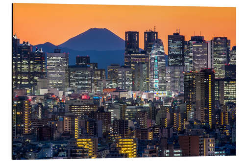 Alubild Shinjuku Stadtansicht bei Nacht mit Berg Fuji im Hintergrund