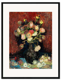 Framed art print Vase with Chinese Asters and Gladioli