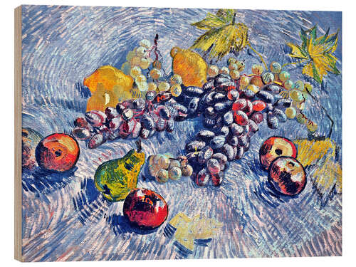 Wood print Grapes, Lemons, Pears and Apples