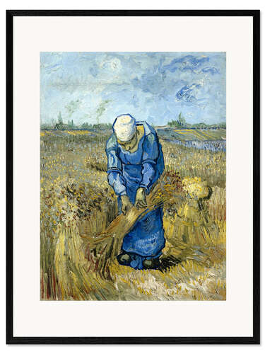 Framed art print Peasant woman binding sheaves
