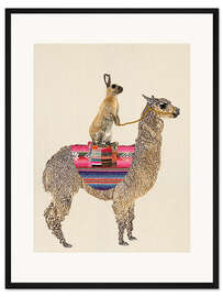 Gerahmter Kunstdruck Alpaka mit Hase