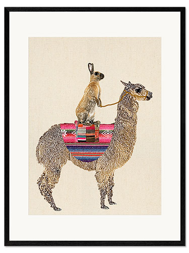 Gerahmter Kunstdruck Alpaka mit Hase