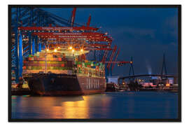 Gerahmter Kunstdruck Containerschiff mit Köhlbrandbrücke