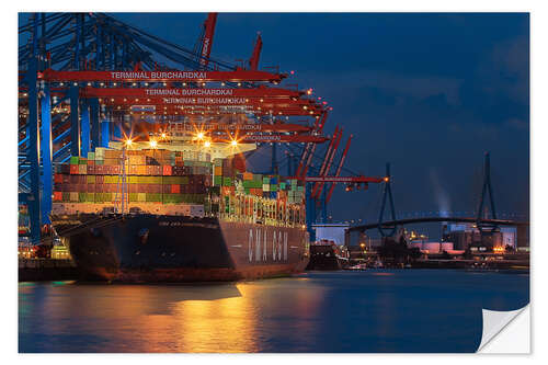 Wall sticker Container ship with Köhlbrandbridge