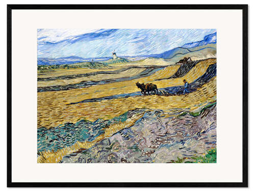 Kunsttryk i ramme Enclosed Field with Ploughman