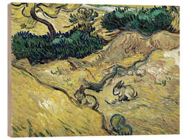 Print på træ  Field with Two Rabbits - Vincent van Gogh