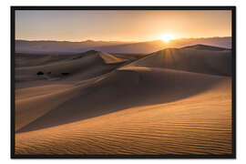 Gerahmter Kunstdruck Sonnenuntergang in den Dünen des Death Valley
