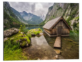 Tableau en aluminium Cabane isolée au lac d'Obersee / Königssee