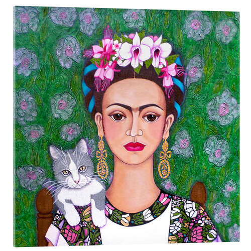 Stampa su vetro acrilico Frida Kahlo, amante dei gatti (dettaglio)