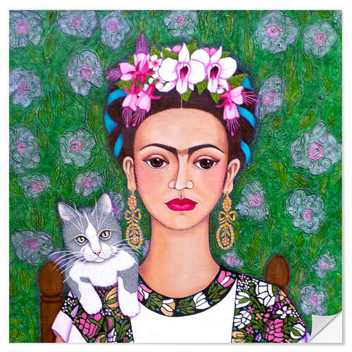 Sticker mural Frida Kahlo l'amoureuse des chats (détail)