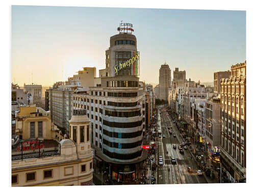 Tableau en PVC Gran Via dans la lumière du soir