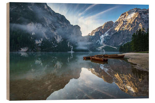 Holzbild Landschaftsidyll am Pragser Wildsee