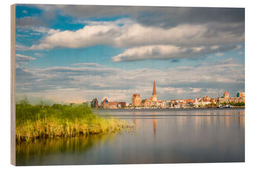 Wood print View over the river Warnow to Rostock (Germany)