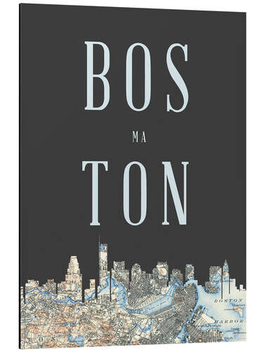 Tableau en aluminium Skyline cartographiée de Boston