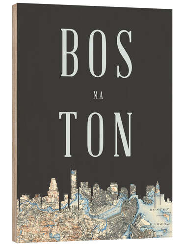 Puutaulu Boston Skyline Map