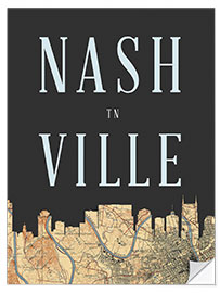 Sticker mural Nashville Map Skyline, Tennessee