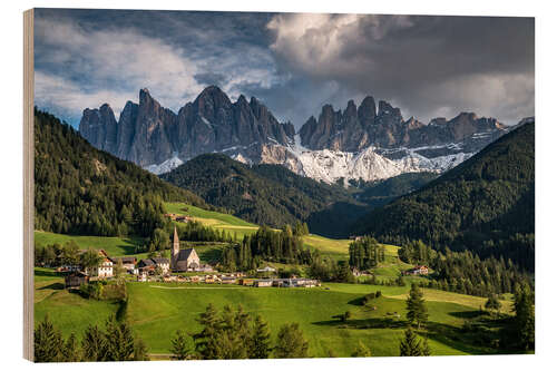 Holzbild Villnösstal mit Blick auf die Geislergruppe - Dolomiten, Südtirol