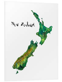 Foam board print Map of New Zealand in watercolour