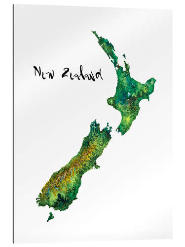 Gallery print Map of New Zealand in watercolour