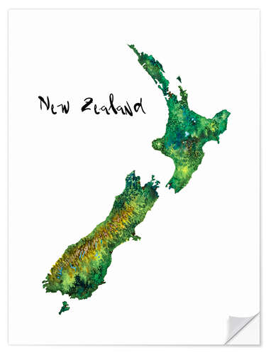 Sisustustarra Map of New Zealand in watercolour